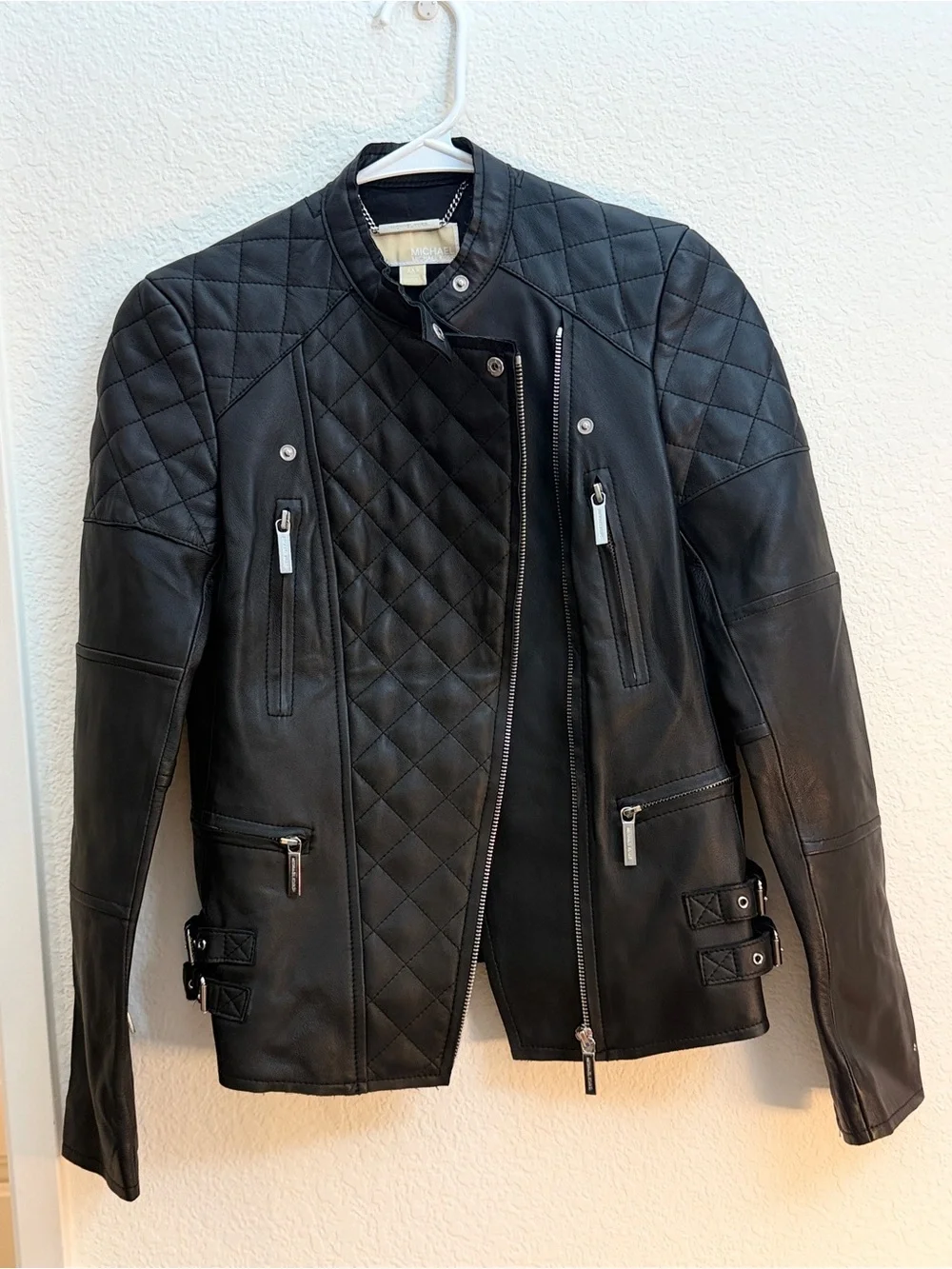 Michael Kors Black Quilted Leather Moto Jacket 100%lamb leather New WO Tag